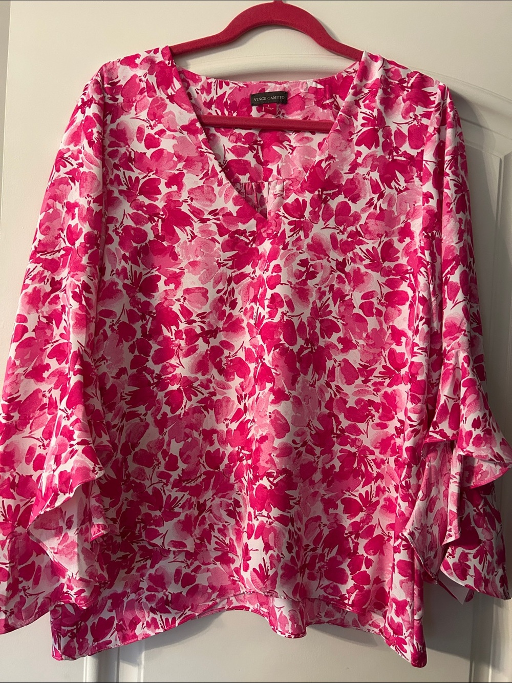Vince Camuto Hot Pink Floral V-Neck Blouse